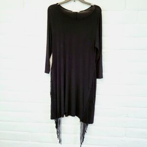 Love In Women's Small Long Sleeve Black Fringe T-shirt Dress